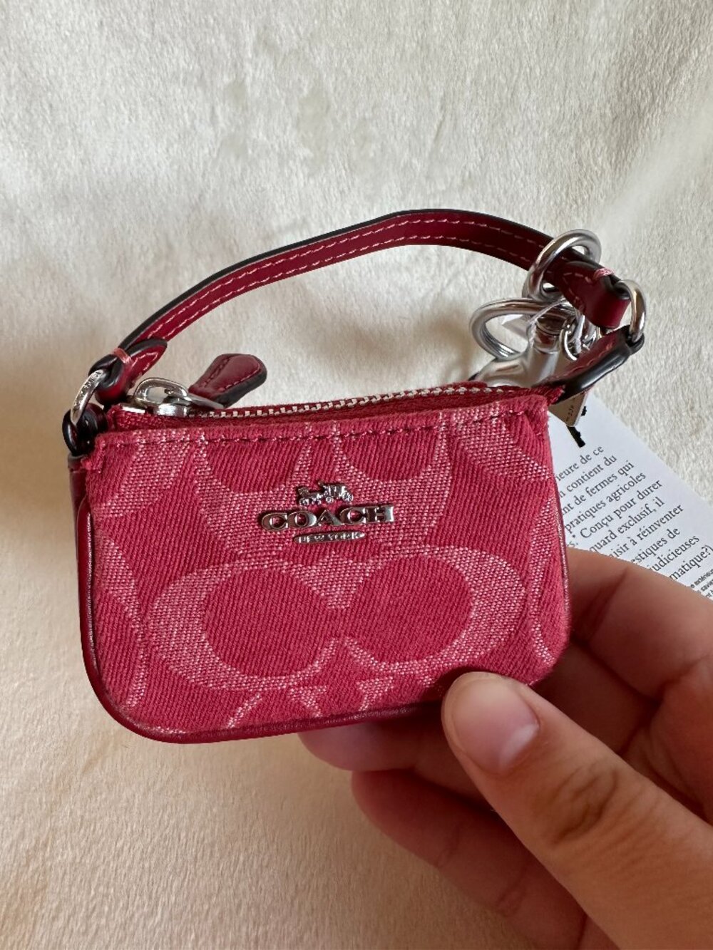 NWT! Coach Mini Nolita Bag Charm In Signature Denim Silver/True Red CDB23